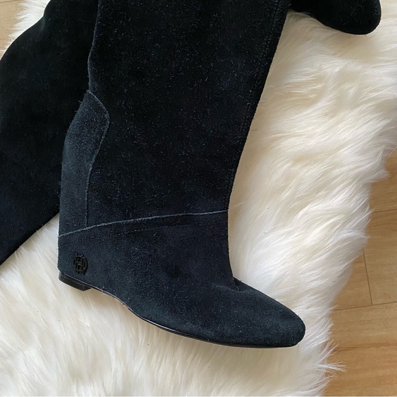 House of Harlow Black Suede Wedge Knee High Boots - Picture 13 of 13